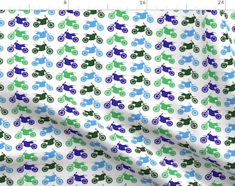 Dirt Bike Fabric - Large Dirt Bikes - Blues And Greens By Jesseesuem - Dirt Bike Motocross Cotton Fabric By The Yard With Spoonflower