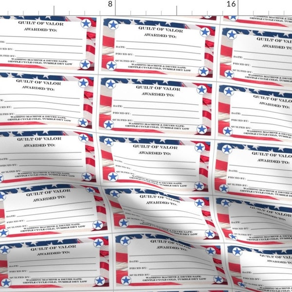 Quilt Fabric - Quilt Of Valor Label  by qovstitches -  Red White Blue Label Stitches Labels Valor  Fabric by the Yard by Spoonflower