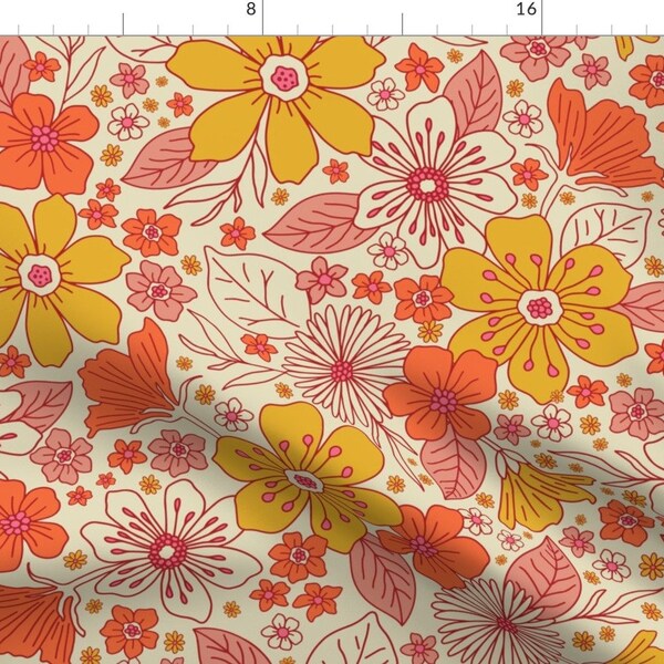 Groovy Floral Fabric - Retro 1960s Mod Floral by somecallmebeth - Hippie Vibes Vintage Retro 1960s Fabric by the Yard by Spoonflower