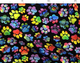 Rainbow Dog Paw Prints Fabric - Rainbow Watercolor Pawprints By Dragonstarart - Rainbow Cotton Fabric By The Yard With Spoonflower
