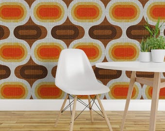 Retro Ogee Wallpaper - Tweedy Seventies Ogee-Jumbo-70s By Ottomanbrim - Custom Printed Removable Self Adhesive Wallpaper Roll by Spoonflower