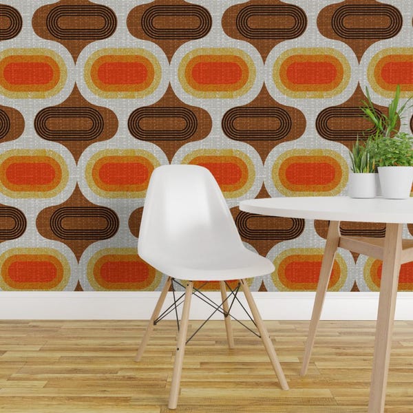 Retro Ogee Wallpaper - Tweedy Seventies Ogee-Jumbo-70s By Ottomanbrim - Custom Printed Removable Self Adhesive Wallpaper Roll by Spoonflower