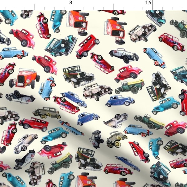 Hot rod Fabric - Ditsy Vintage Cars By Koalalady - Masculine Vintage Vehicle Mechanic Boys Cotton Fabric By The Yard With Spoonflower