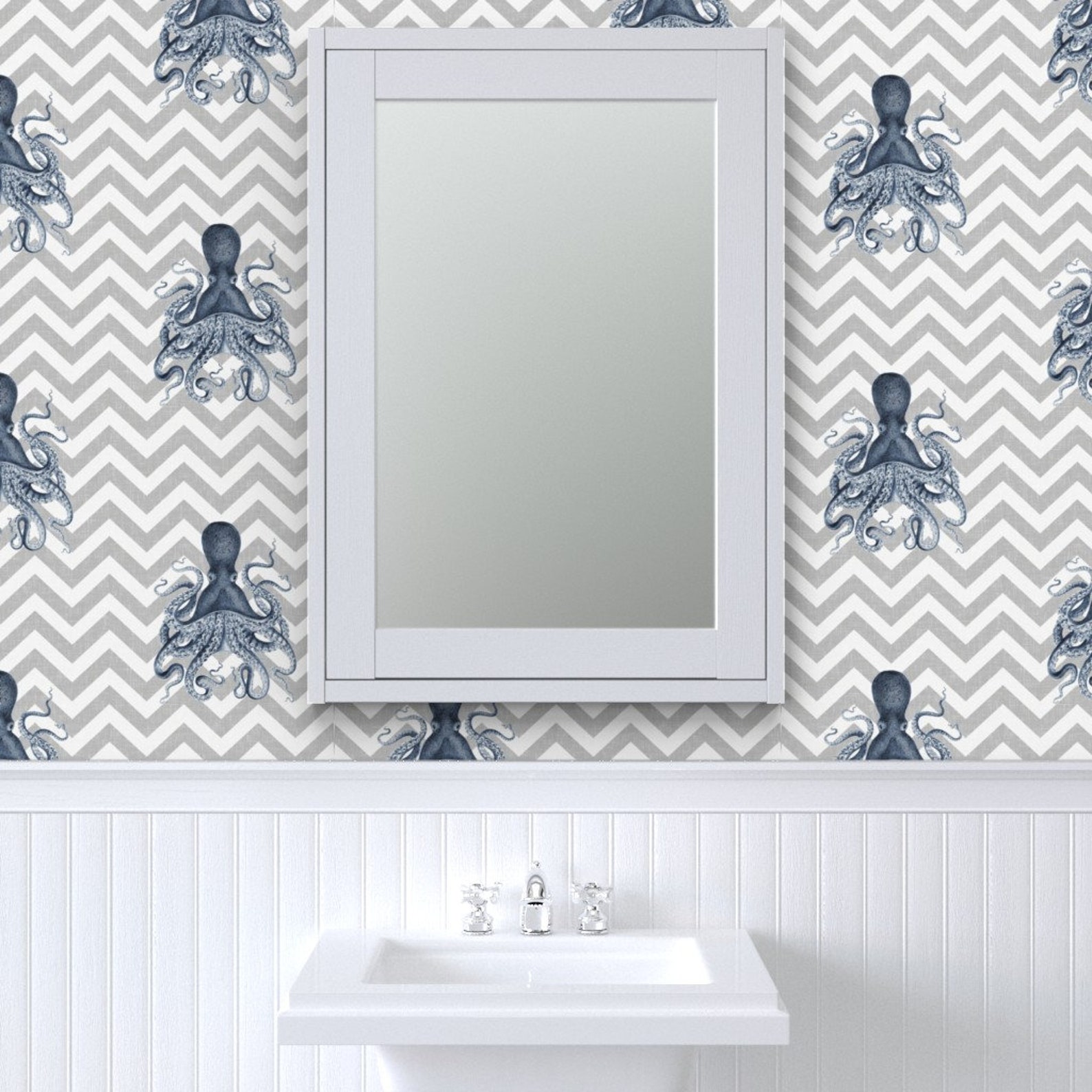 Octopus Wallpaper Octopus Oasis Gray Chevron by | Etsy