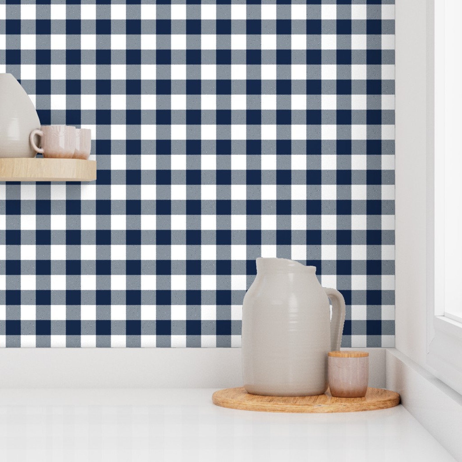 Blue Gingham Wallpaper Blue and White One-inch Check by - Etsy