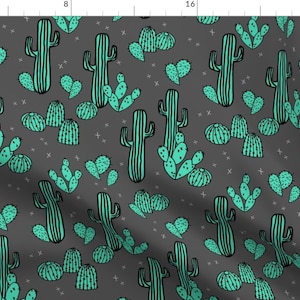 Cactus Fabric - Cactus // Charcoal Cacti Southwest Desert By Andrea Lauren - Cactus Cotton Fabric By The Yard With Spoonflower