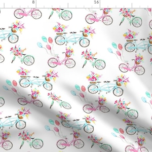Watercolor Bicycle Fabric - Bikes By Erinanne - Floral Summer Bicycle Nursery Decor Cotton Fabric By The Yard With Spoonflower