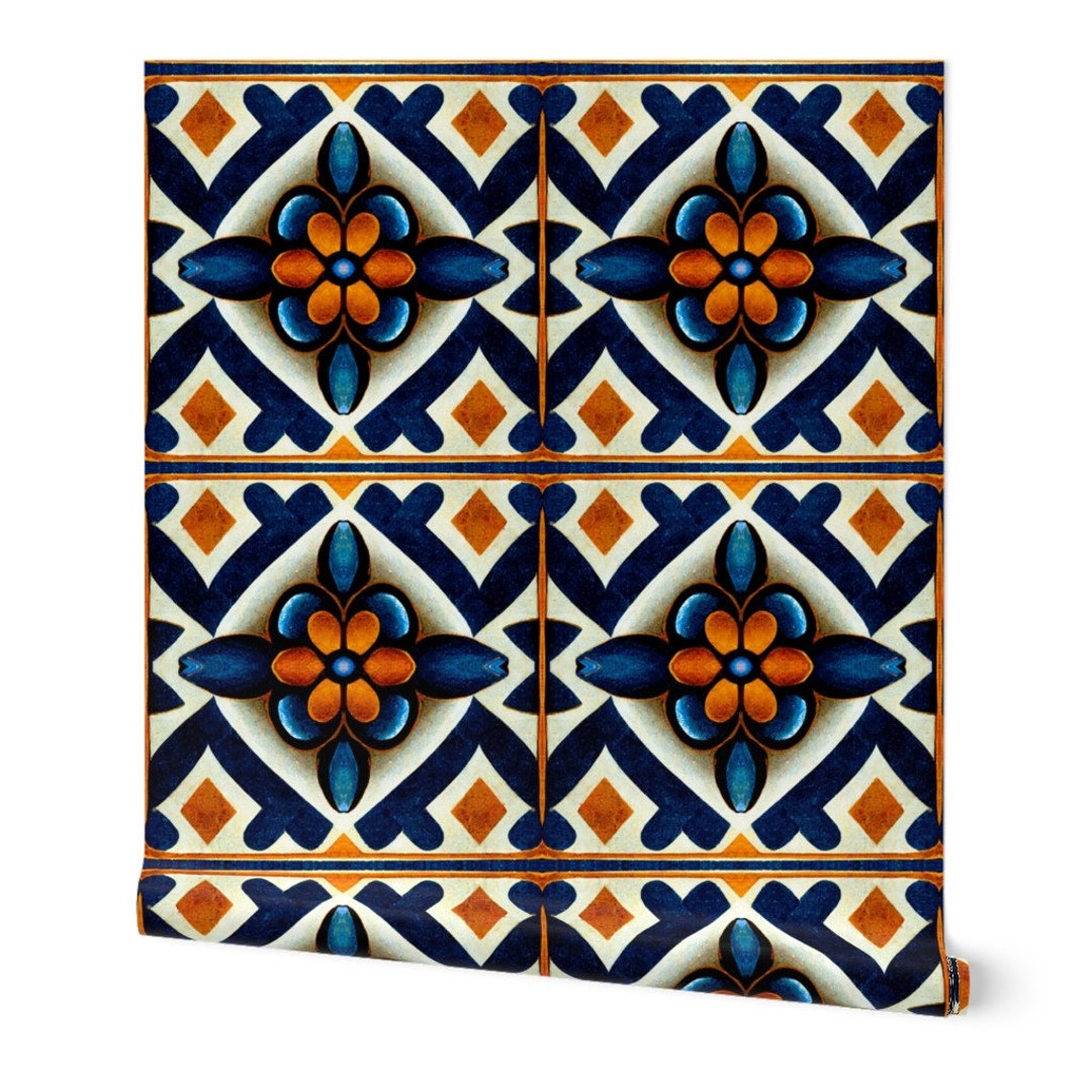 Spanish Tile Wallpaper Talavera Tiles by Chrixxi Faux Tile - Etsy