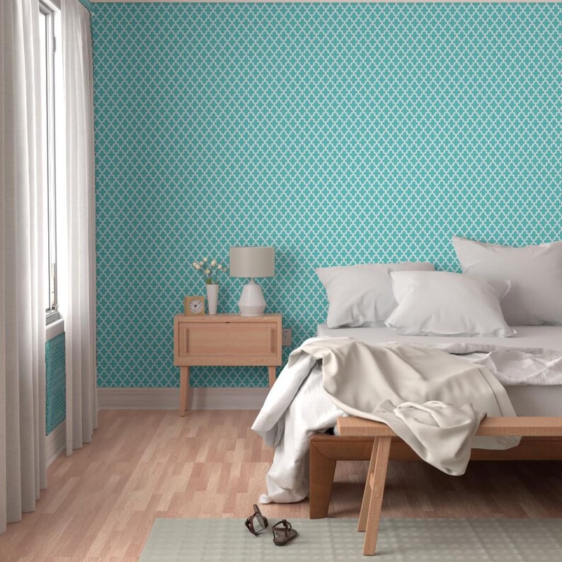 Papel tapiz de cuatro hojas - Turquesa marroquí de Sweetzoeshop - Decoración moderna para el hogar Ropa de cama Ropa de tela de algodón cortada a medida con Spoonflower imagen 5