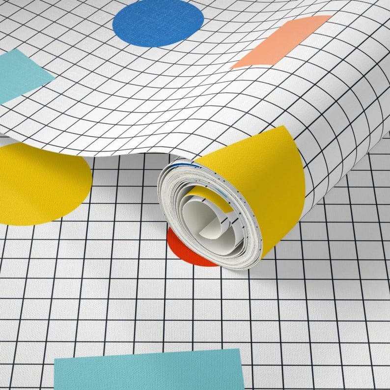 Retro Wallpaper - Color Block Grid By Louisemargaret - Retro 80s Grid Custom Printed Removable Self Adhesive Wallpaper Roll by Spoonflower image 3