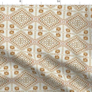 Fiji Fabric - Fijian Tapa 54 By Hypersphere - Tribal Mustard and White Island Tropic Tapacloth Cotton Fabric By The Yard With Spoonflower