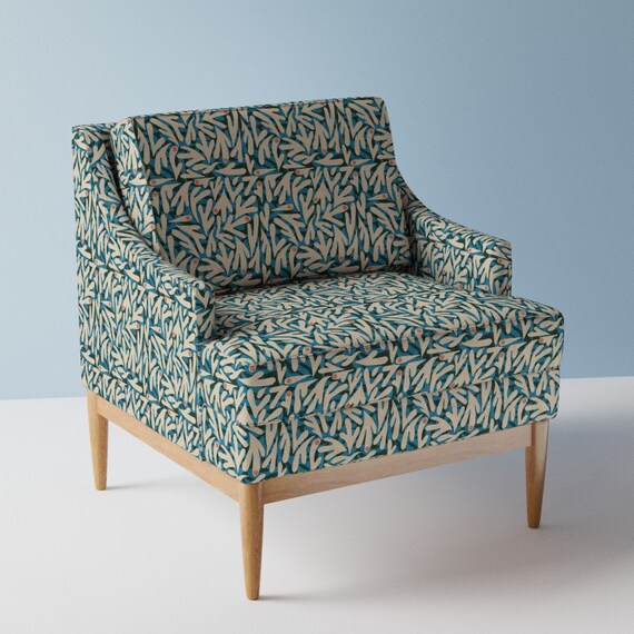 Modern Indigo Upholstery Fabric Indigo Block Print Flora by