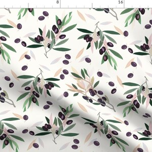 Olive Branch Fabric - Olivia Sprig by onesweetorange - Green And White Leaves Greenery Leaves Black Olives Fabric by the Yard by Spoonflower