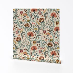 Indische Chintz Ablösbare Tapete - Frühlingsgarten Indische Blumen - Wandkunst - Wanddekor - Baum des Lebens by verarbeitet