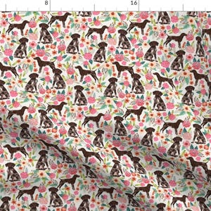 German Shorthair Pointer Floral Fabric - German Shorthair Pointer Floral Cream By Petfriendly - Cotton Fabric By The Yard With Spoonflower