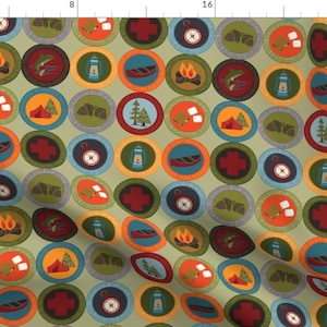 Badges Fabric - Earned Badges Boy Girl Camping Adventuring Outdoor Scout Small By Laine And Leo - Cotton Fabric By The Yard With Spoonflower