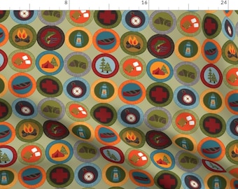 Badges Fabric - Earned Badges Boy Girl Camping Adventuring Outdoor Scout Small By Laine And Leo - Cotton Fabric By The Yard With Spoonflower