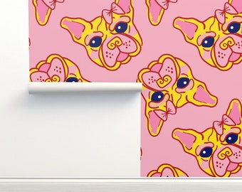 Frenchie Wallpaper - Frenchie Pink By Louisemargaret - French Bulldog Custom Printed Removable Self Adhesive Wallpaper Roll by Spoonflower