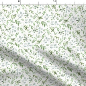 Könnte beinhalten: Ein nahtloses Muster mit weißem Hintergrund und einem sich wiederholenden Design aus grünen und grauen Aquarellblättern.