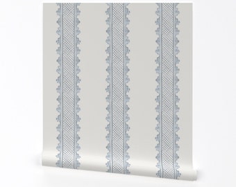 Watercolor Stripe Wallpaper - Quiet Blue On Cream by danika_herrick - Regency Hand Painted Removable Peel and Stick Wallpaper by Spoonflower