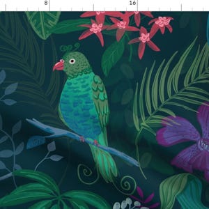 Moody Tropical Rainforest Fabric - Night Birds In The Jungle Large By Dasbrooklyn - Vintage Style Botanical Fabric with Spoonflower