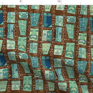Lil Tikis Fabric - Tiki Freaks By Cynthiafrenette - Vintage 1950s Mod Tropical Summer Tiki Cotton Fabric By The Yard With Spoonflower