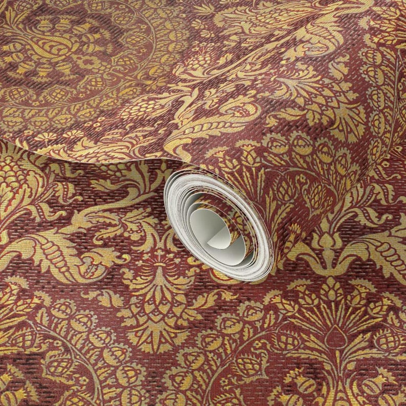 Damask Wallpaper - Catherine Of Aragon By Peacoquettedesigns - Damask Custom Printed Removable Self Adhesive Wallpaper Roll by Spoonflower image 3