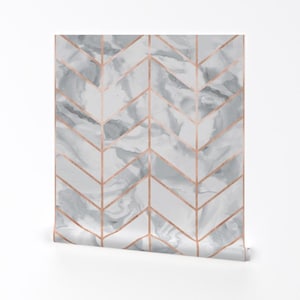 Rose Gold Wallpaper - Carrera Marble Rose Gold By Willowlanetextiles - Custom Printed Removable Self Adhesive Wallpaper Roll by Spoonflower