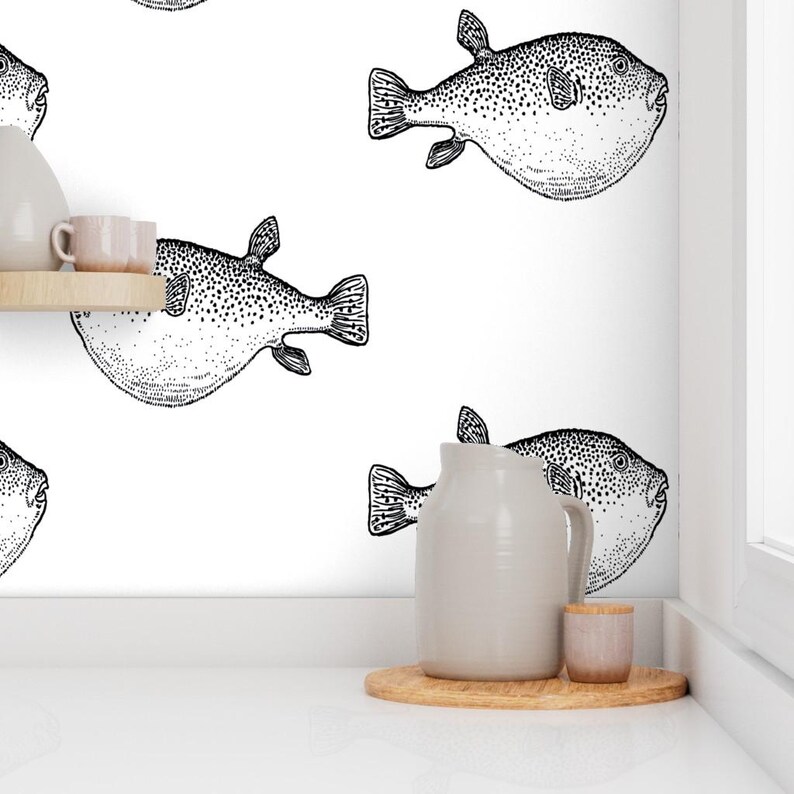 Buffer Fish Peel and Stick Wallpaper - Blowfish Puffer Fish Blowfish Coastal Chic - Removable Wall Decor Art - Pufferfish by eti_enne image 7