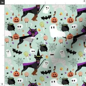 Min Pin Ghost Fabric - Miniature Pinscher Dog Halloween By Petfriendly - Spooky Halloween Cotton Fabric by the Yard with Spoonflower image 3