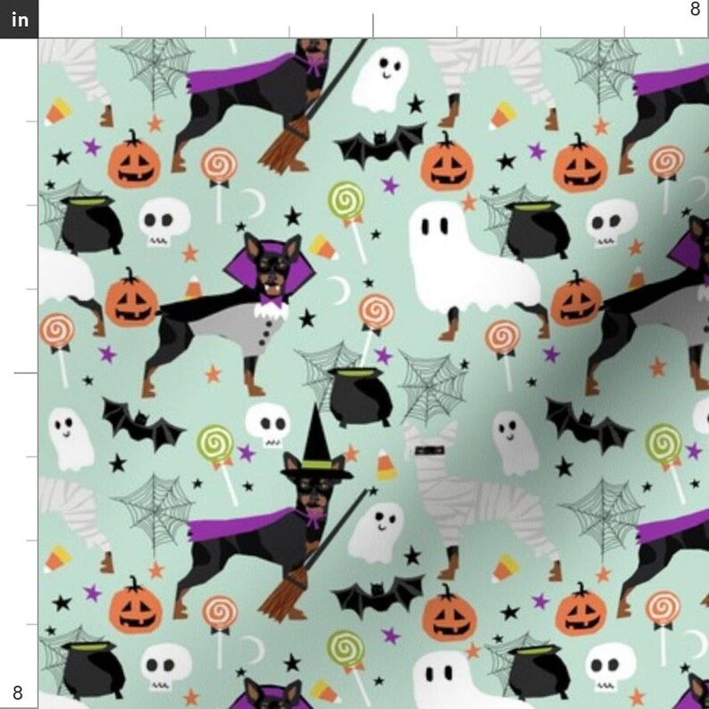 Min Pin Ghost Fabric - Miniature Pinscher Dog Halloween By Petfriendly - Spooky Halloween Cotton Fabric by the Yard with Spoonflower image 3