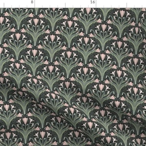 Nouveaudc Floral Green Fabric - Art Nouveau Crocuses By Peacockandfig - Nouveaudc Victorian Cotton Fabric By The Yard With Spoonflower