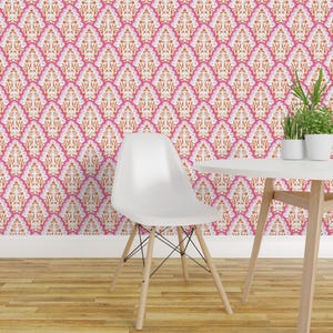 Chinoiserie Peel and Stick Wallpaper -  Scallop Grandmillenial - Removable Wall Decor Art - Pink Orange Scallop Paisley  by danika_herrick