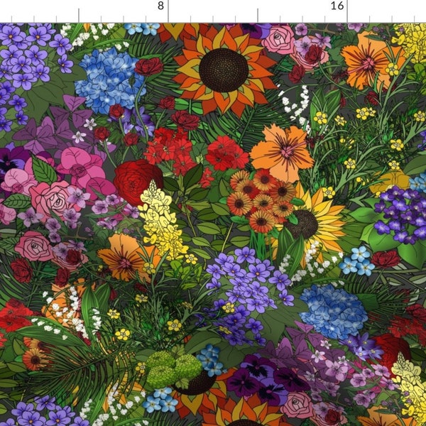 Maximalist Floral Fabric - Botanical by irishvikingdesigns - Lush Wildflowers Bright Colorful Botany Fabric by the Yard by Spoonflower