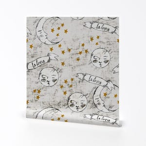 Full Moon Wallpaper - Zodiac La Luna Gold Stars By Holli Zollinger - Custom Printed Removable Self Adhesive Wallpaper Roll by Spoonflower