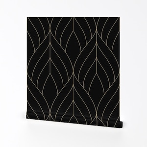 Deco Wallpaper - Art Deco Blossoms By Kimatolmandesignstudios - Black Geometric 20s Removable Self Adhesive Wallpaper Roll by Spoonflower
