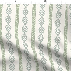 Botanical Stripes Fabric - Georgiana Stripe by danika_herrick - Green Blue Cream Floral Block Print Fabric by the Yard by Spoonflower