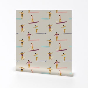 Surfer Wallpaper - Soul Surfers Milky By Tasiania - Surfer Women Beige Custom Printed Removable Self Adhesive Wallpaper Roll by Spoonflower
