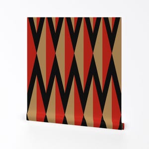 Red Diamonds Wallpaper - Red And Black Geo By Thirdhalfstudios - Trendy Custom Printed Removable Self Adhesive Wallpaper Roll by Spoonflower