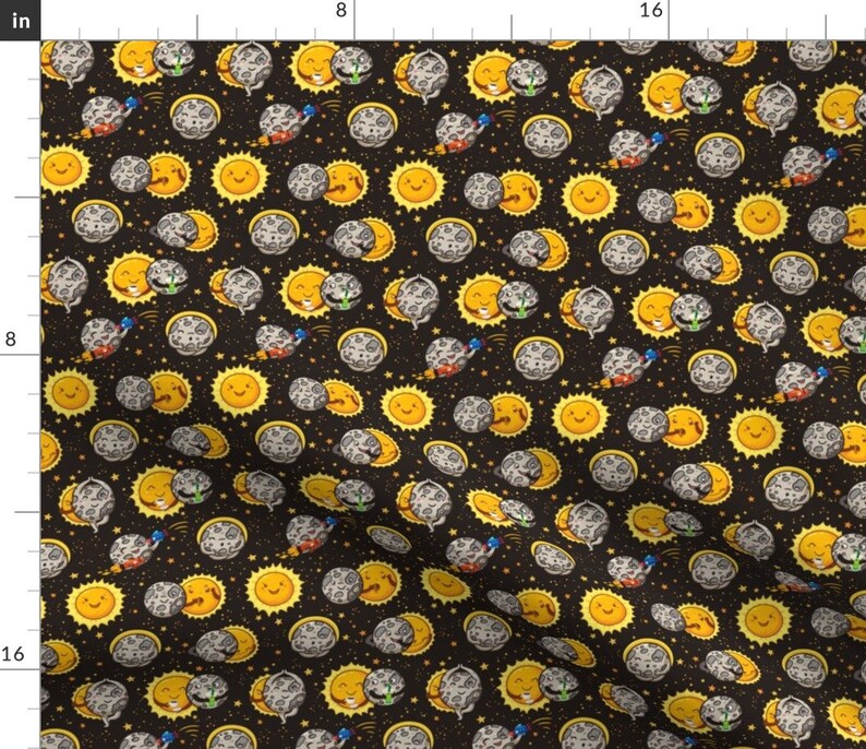 Eclipse Fabric Solar Eclipse By Penguinhouse Solar Eclipse Sun Moon Dance Funny Cute Kawaii Cotton Fabric By The Yard With Spoonflower image 1