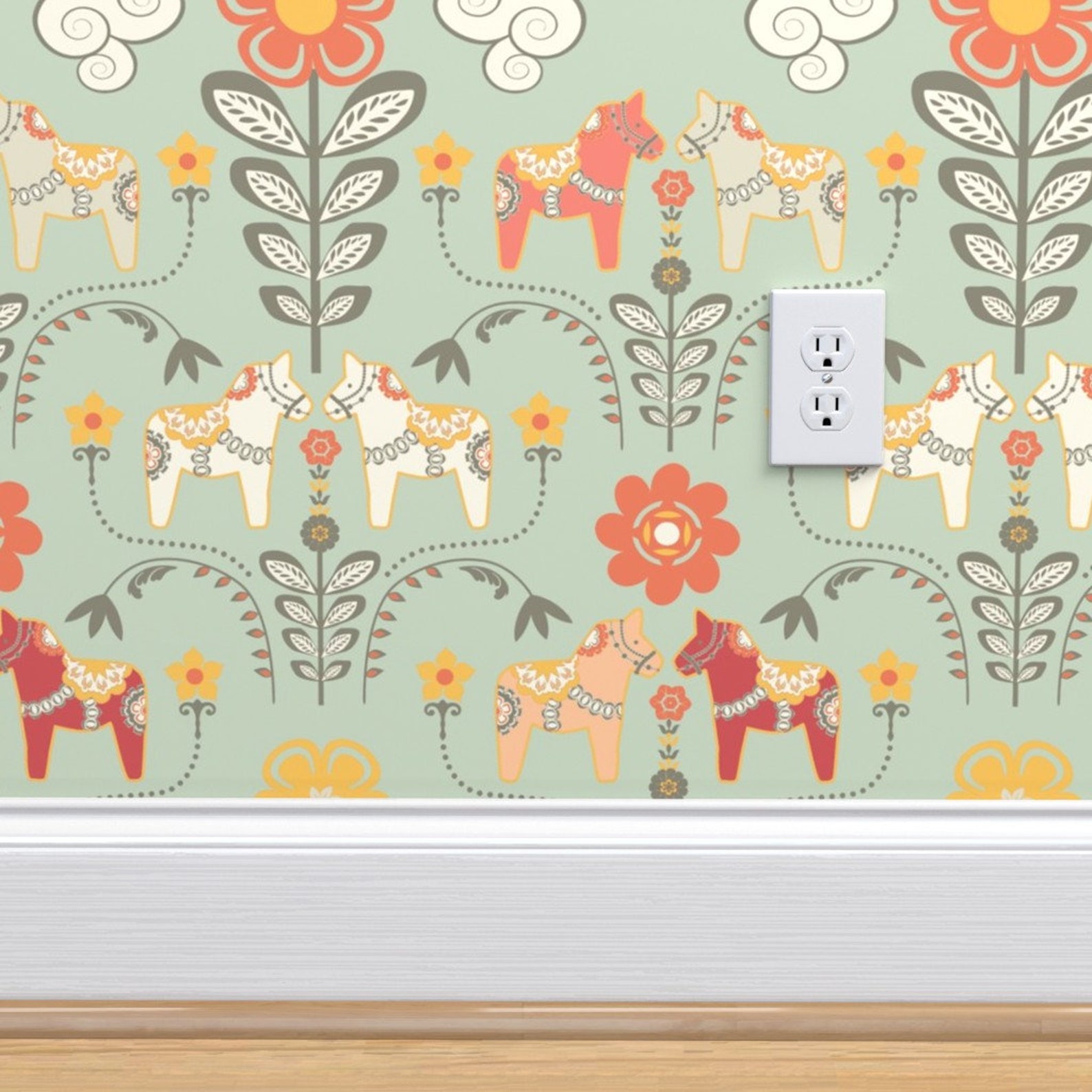 Swedish Wallpaper Dala Horse Paste Multico by Nadja Etsy