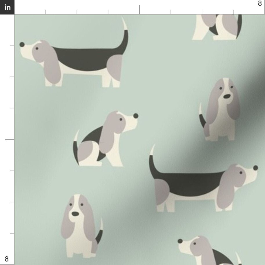 Basset Hound Fabric Basset Hound Spearmint By Phirefly Print Etsy