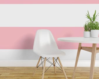 Striped Wallpaper - Stripes Huge Light Pink By Misstiina - Pink White Custom Printed Removable Self Adhesive Wallpaper Roll by Spoonflower