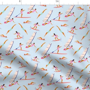 Summer Blue Water Sports Swimming Fabric - Watersports By Vivdesign - Summer Blue Sailing Cotton Fabric By The Yard With Spoonflower