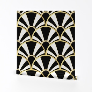 Art Deco Removable Peel and Stick Wallpaper - Scallop Retro 1920s Twenties Deco - Wall Art Wall Decor - Black And White Fan by suzzincolour