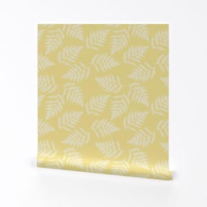 Fern Wallpaper - White Ferns On Sunshine Yellow By Weavingmajor - Ferns Custom Printed Removable Self Adhesive Wallpaper Roll by Spoonflower