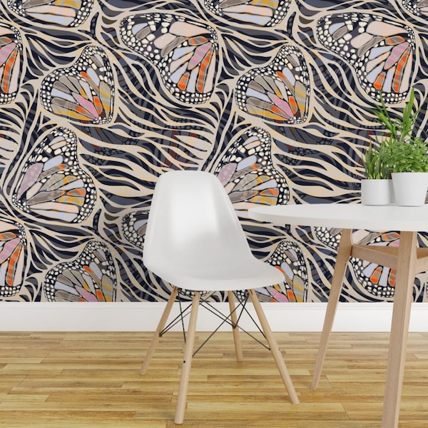 Butterfly Peel and Stick Wallpaper - Zebra Print Wild Abstract Bohemian - Removable Wall Decor Art - Boho Butterfly Zebra by dominique_vari