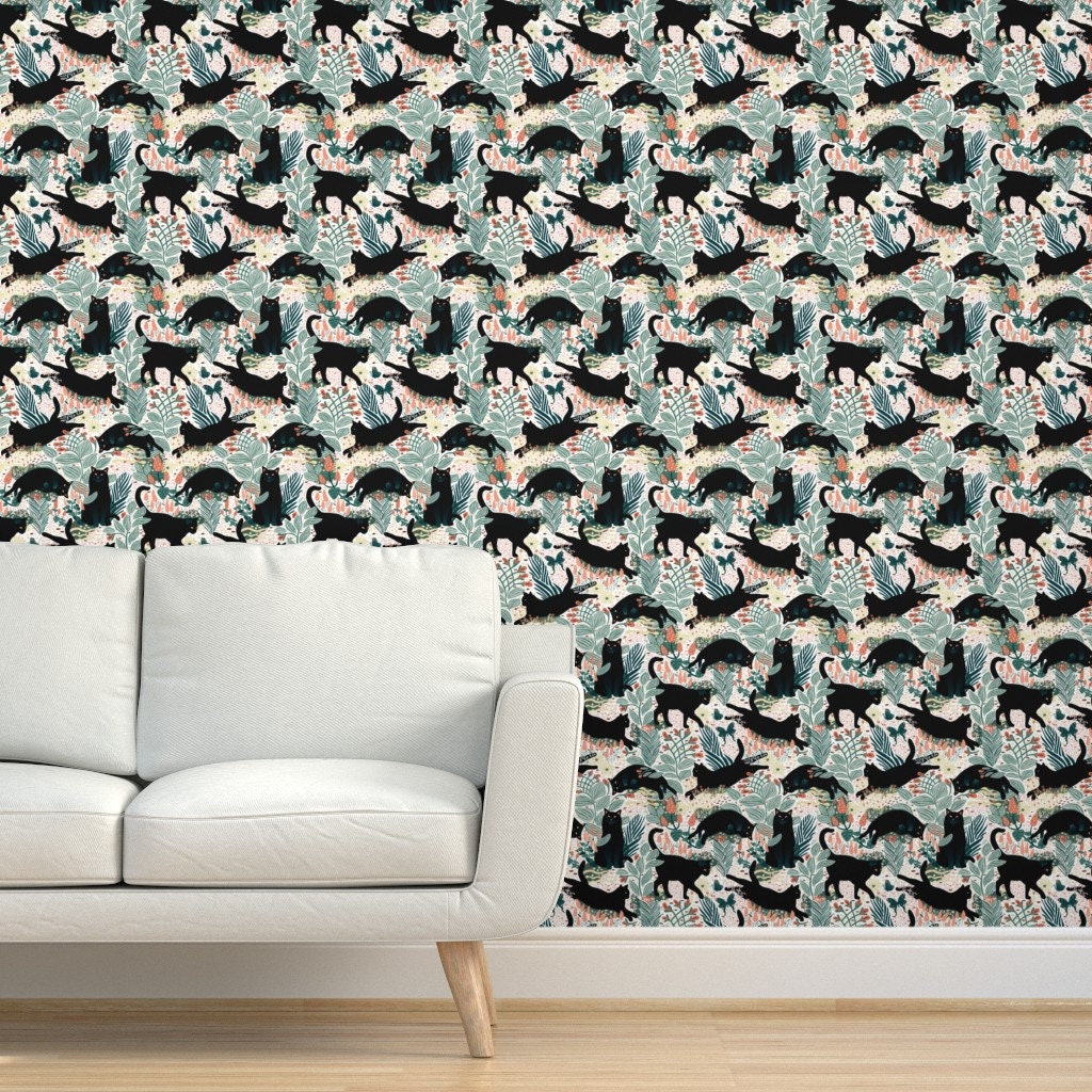 Cat Wallpaper Black Cat in the Butterfly Garden by Boszorka - Etsy