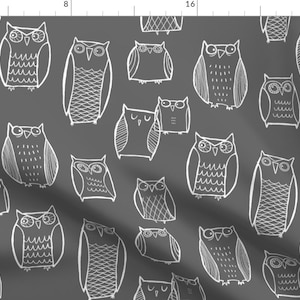 Owls Fabric - Night Owl By Leanne - Owls Gray White Bird Animal Hand Drawn Nursery Decor Cotton Fabric By The Yard With Spoonflower