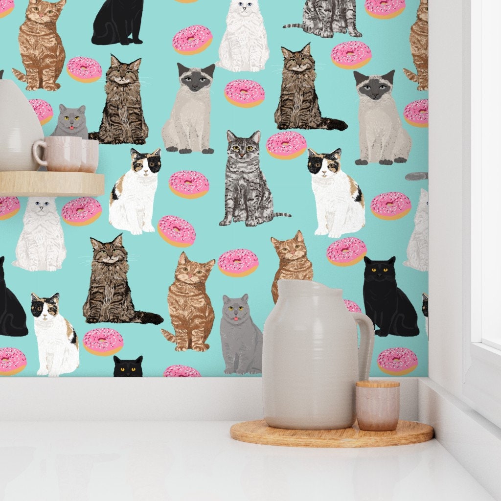 Cat Wallpaper Cats and Donuts Cat Cute Pink by Petfriendly - Etsy